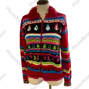 Karen Scott, Small Zip Up Long Sleeve Christmas Sweater